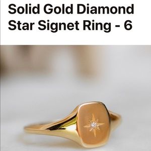 Solid Gold Diamond Star Signet Ring Size 6